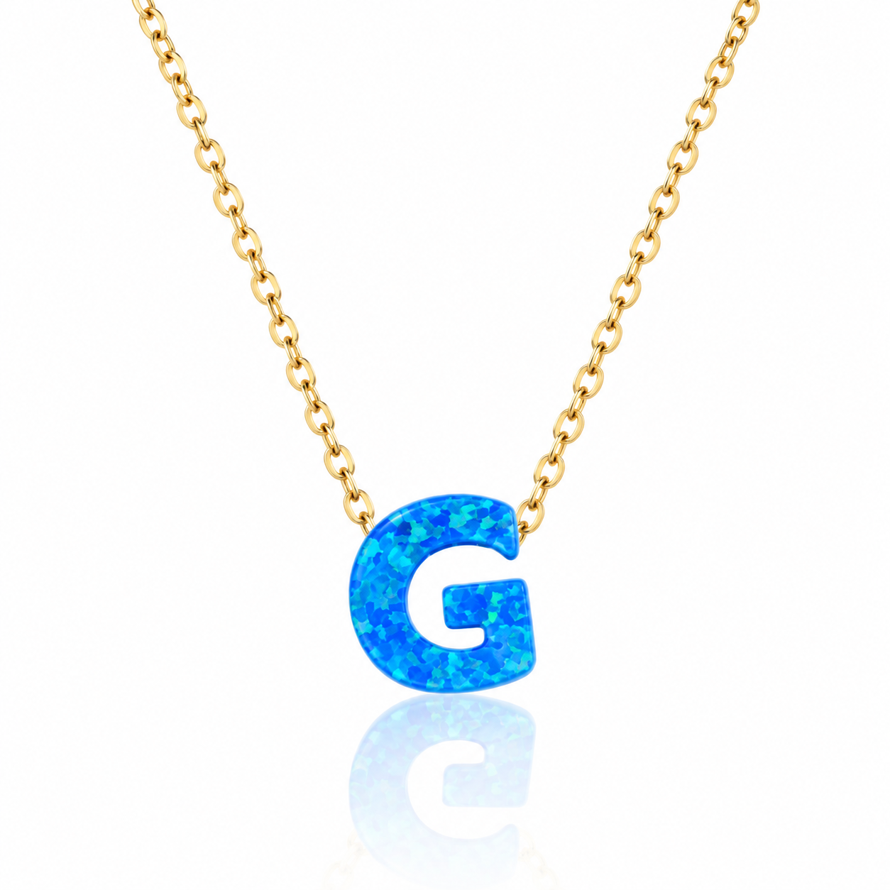 OPALO AZUL INITIAL NECKLACE