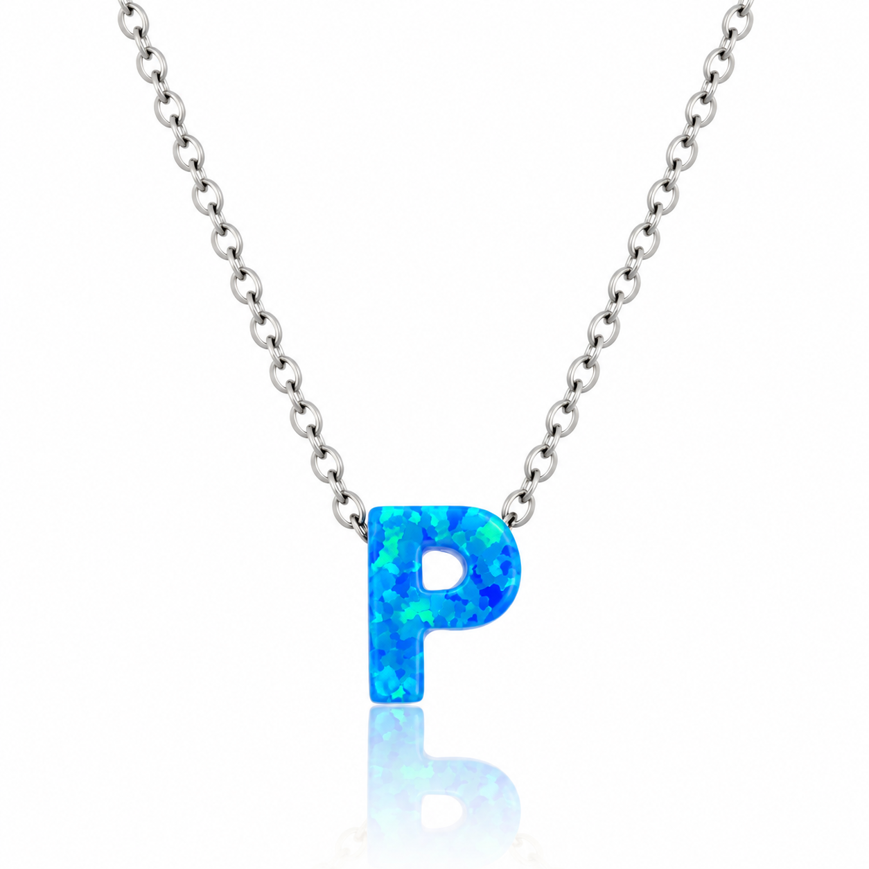 OPALO AZUL INITIAL NECKLACE